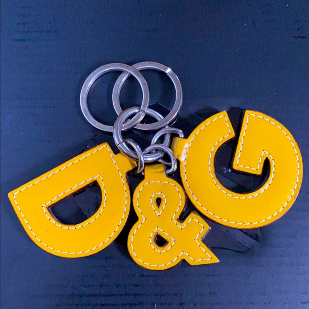 Dolce & Gabbana Logo Charm Keyring Yellow Leather